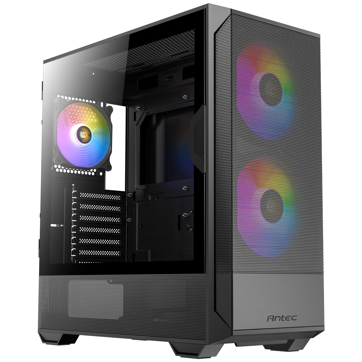 Antec NX416 Mesh ATX. USB-C x1, USB 3.0 x. 2x ARGB 160mm + 1x ARGB 120mm Fans. LED & PWM Controller. SSD Storage, Cable Routing, Black Gaming Case (LS
