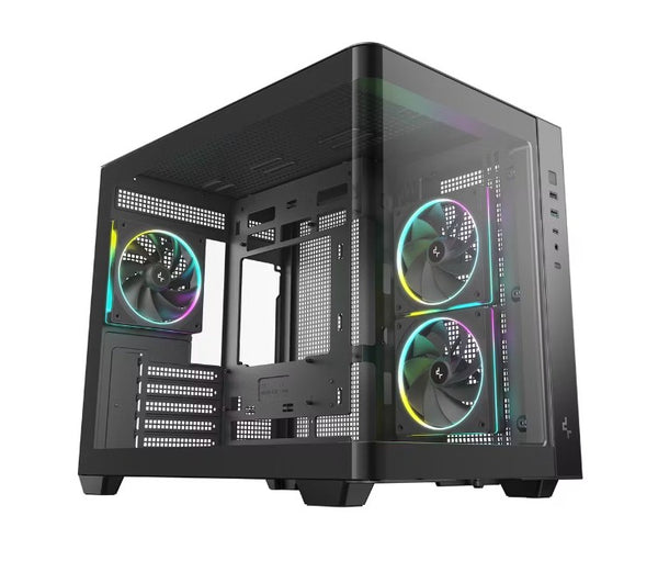 DeepCool CG330U 3F Panoramic Curved Glass Dual Chamber Micro-ATX Case, 3 Pre-installed PWM ARGB Fan, 1x USB-C,1× USB 3.0, 1×USB 2.0, Audio/Mic