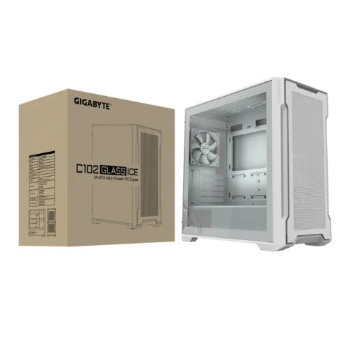 GIGABYTE C102 GLASS ICE Mid Tower case, 450x 210x 450 mm, White, 5 Expansion slots, 2x 3.5' Drive Support, 2 + 1 x 2.5' Drive Support, USB 3.0 x2