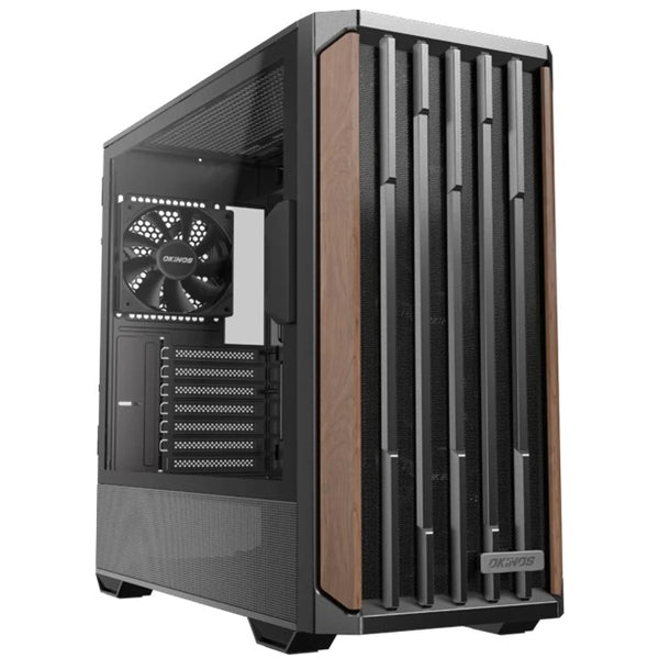 OKINOS Cypress 7 Wood, Mid Tower Gaming PC Case, ATX/M-ATX/ITX, Tempered Glass, USB-C 10Gbps, 4x120mm PWM Fans, GPU ≤415mm, CPU ≤165mm
