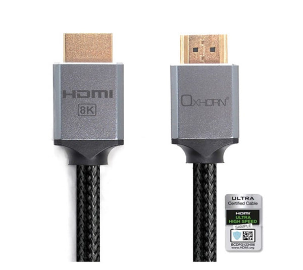 Oxhorn HDMI2.1 8K@60Hz 3D Ultra Certified Ethernet Aluminum Header Cable 1.8m Male to Male Retail Pack