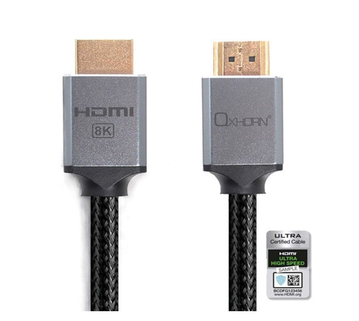 Oxhorn HDMI2.1 8K@60Hz 3D Ultra Certified Ethernet Aluminum Header Cable 5m Male to Male Retail Pack