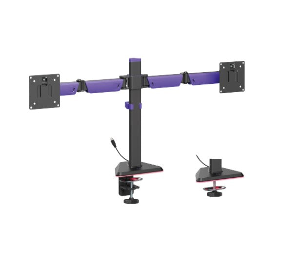 Brateck LDT89-C024L Matte Black Amethyst Articulating RGB Lighting Gaming Dual Monitor Arm, Fit Screen Size: 17'-32'