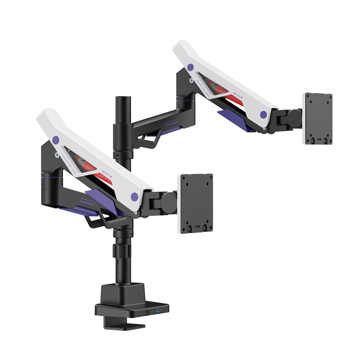 Brateck LDT95-C024UCP Atlas Neo Gaming Pole-Mounted Dual Monitor Arm with USB-A & USB-C Ports For most 24'~57' Monitors, Matte Black & White