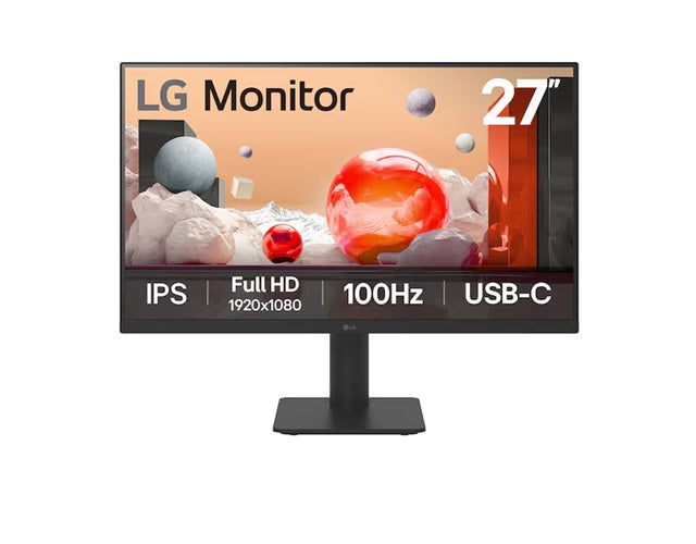 LG 27' IPS Full HD 100Hz Monitor, 1920x1080, 3-side Virtually Borderless Design, USB-C 65W PD, NTSC 72%, Height&Tilt Adjustable Stand