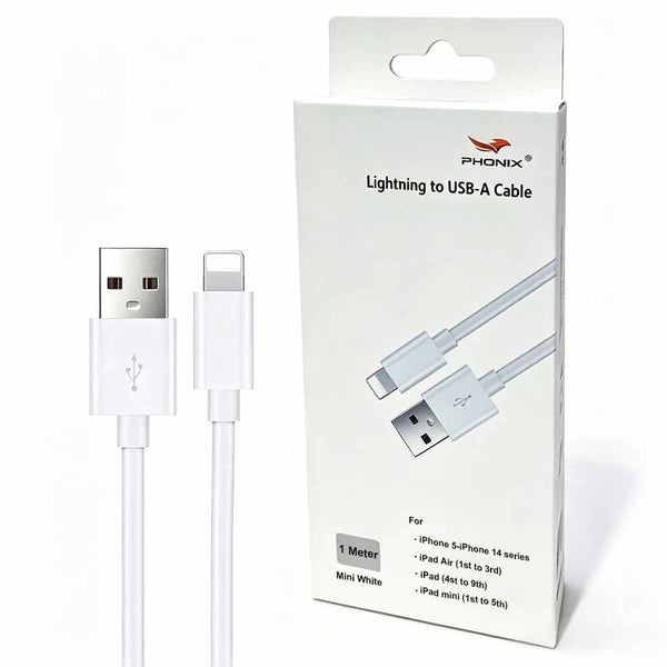 USP Lightning to USB-A Mini Cable (1M) White - Quick Charge & Connect, Fast Charge, Durable & Reliable, Apple iPhone/iPad/MacBook,5 Years Warranty