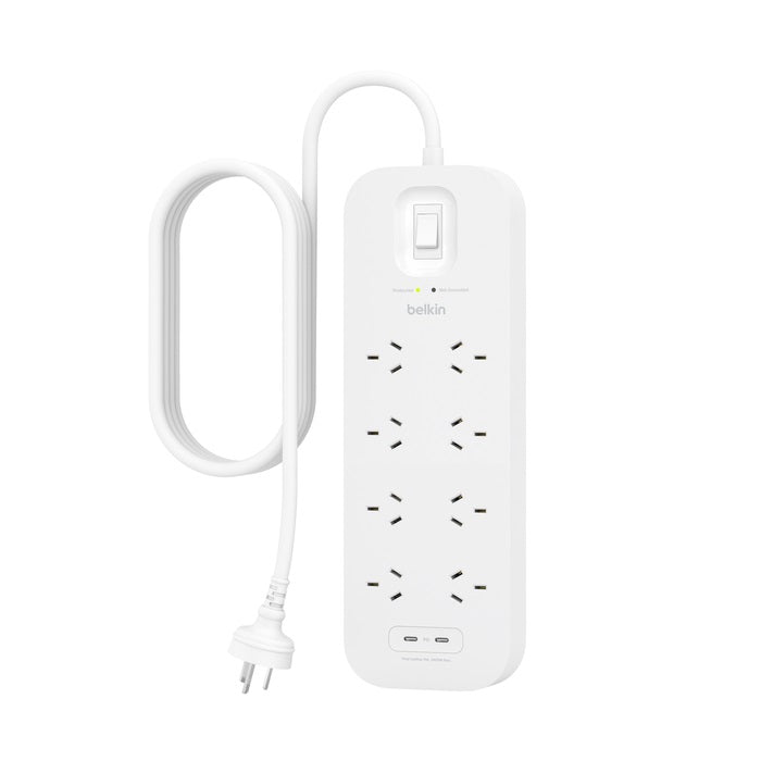 Belkin Surge Pro 8-Outlet Surge Protector With Dual USB-C Ports (SRB004AU2M) - Heavy Duty 2M Power Cord, 900 Joules, $70000 CEW, 2 Years Warranty