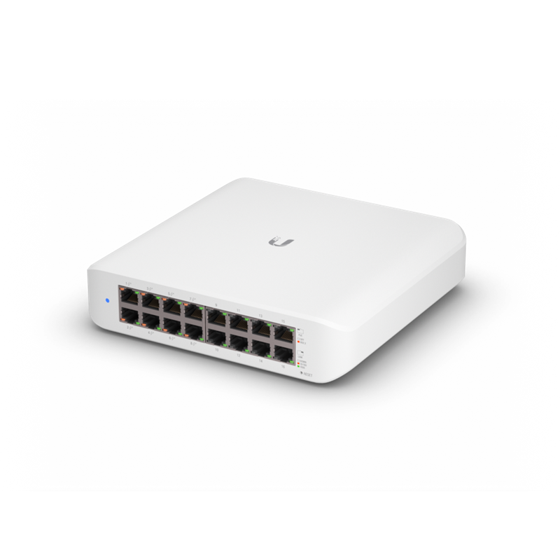 Ubiquiti UniFi Switch Lite 16 PoE, Layer 2, 16x GbE RJ45 Ports, 8x 802.3at PoE+ Ports, 45W PoE, Silent Operation, Wallmount Kit Include,