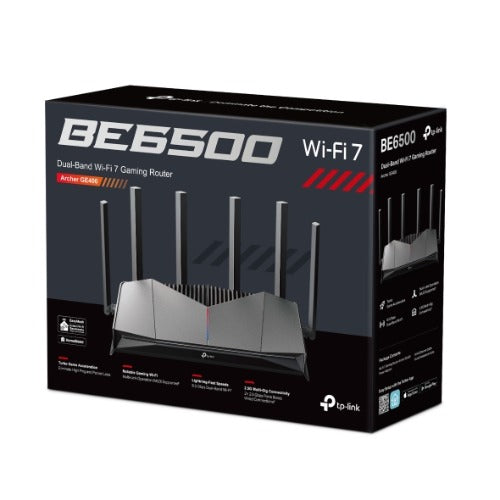 TP-Link Archer GE400 BE6500 Dual-Band Wi-Fi 7 Gaming Router (WIFI7) 688 Mbps at 2.4 GHz + 5765 Mbps at 5 GHz, 6× external Antennas, 2.0 GHz Quad-Core