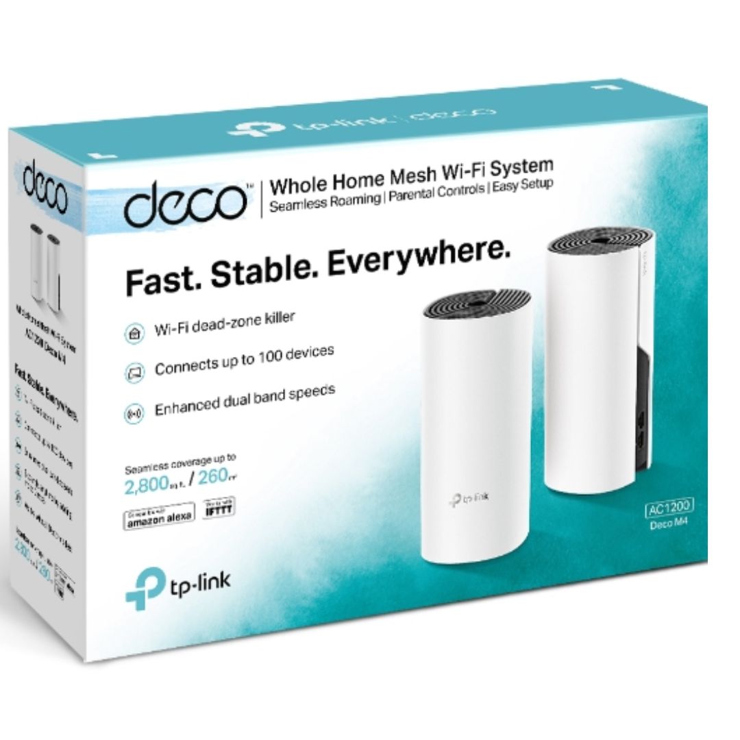 TP-Link Deco M4 (2-pack) AC1200 Whole Home Mesh Wi-Fi (2-Pack), Up to 1167 Mbps, Parental Controls, Seamless AI Roaming, Gaming & Streaming, Smart Hom