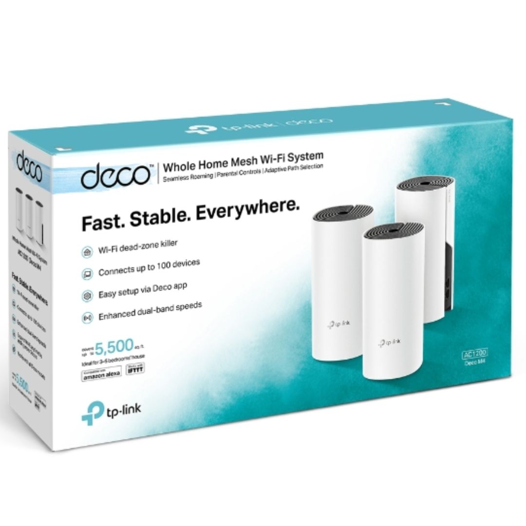 TP-Link Deco M4 (3-pack) AC1200 Whole Home Mesh Wi-Fi (3-Pack), Up to 1167 Mbps, Parental Controls, Seamless AI Roaming, Gaming & Streaming, Smart Ho