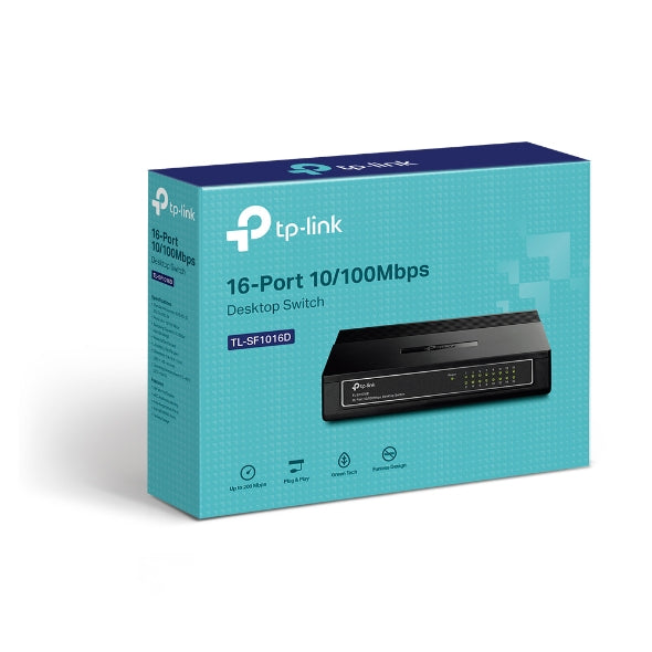 TP-Link TL-SF1016D 16-Port 10/100Mbps Desktop Switch or wall-mounting design Plug and play 3.2Gbps Switching Capacity Auto-MDI/MDIX Supports MA