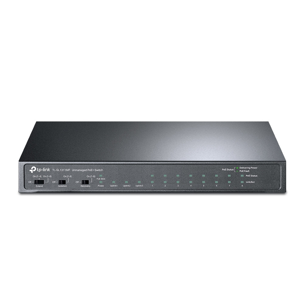 TP-Link TL-SL1311MP 8-Port 10/100Mbps + 3-Port Gigabit Desktop Switch with 8-Port PoE+, Extend Mode for 250m PoE Transmitting, Isolation Mode, PoE