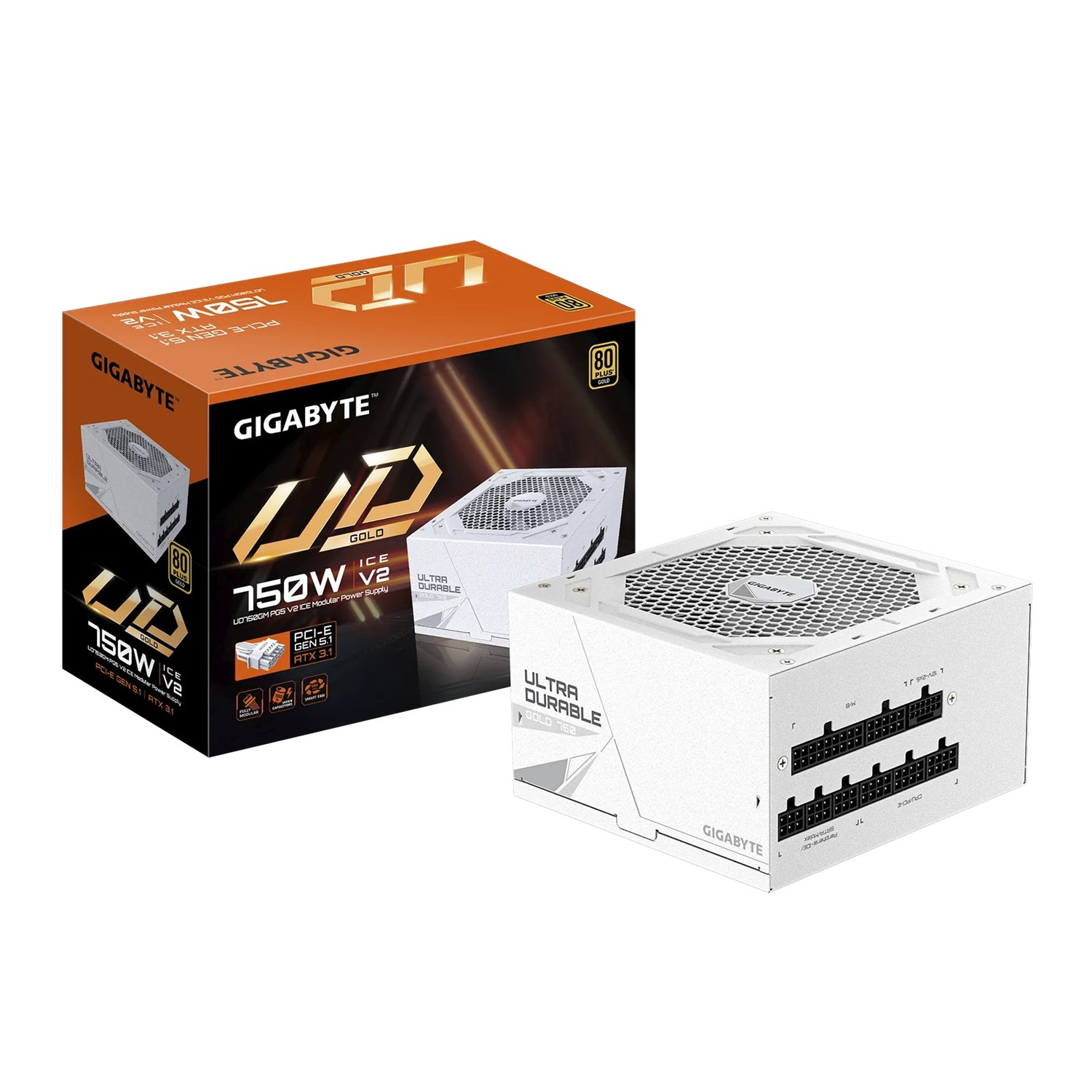 Gigabyte UD750GM ICE PG5 750W ATX PSU Power Supply 80+ Gold >90% Black Flat Cables Single +12V Rail Japanese >100K Hrs ( )