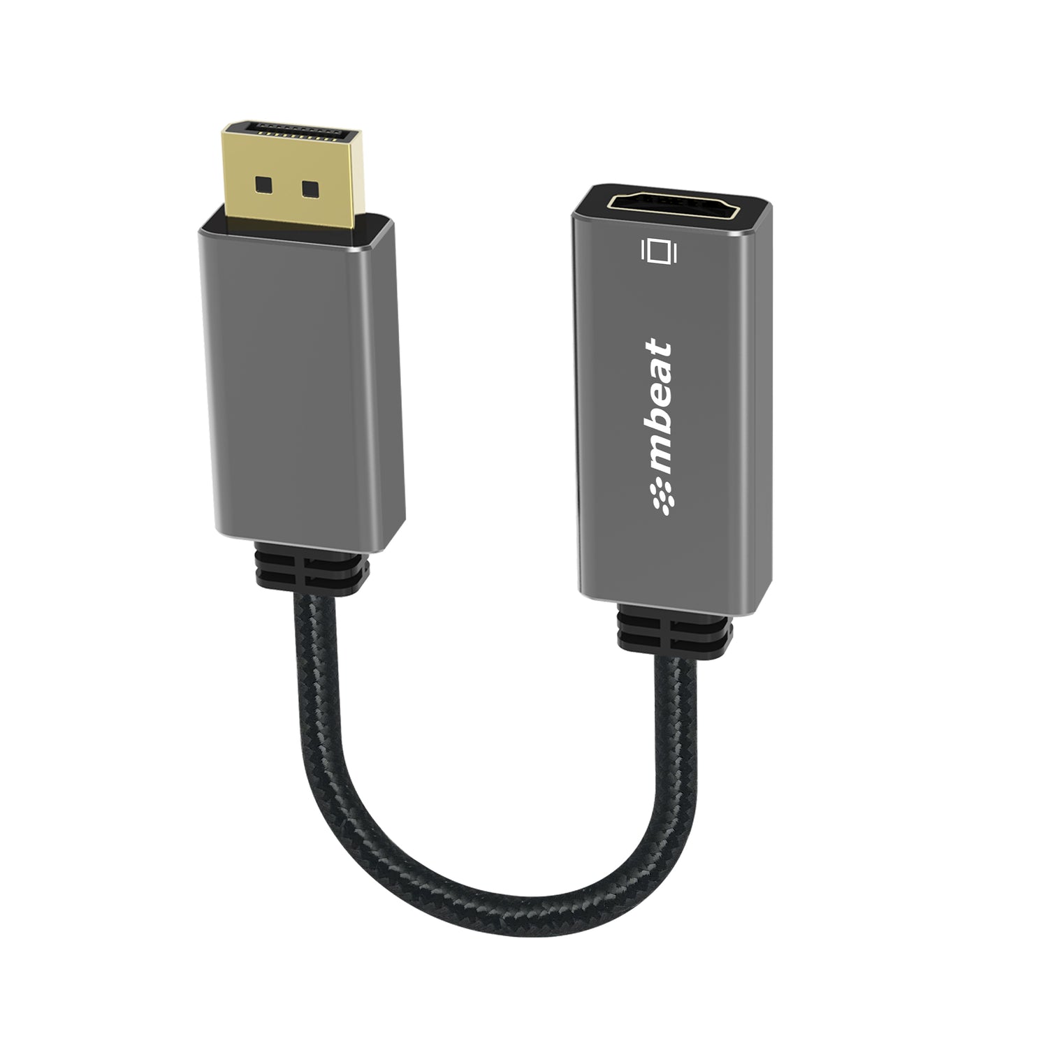 mbeat® Elite Display Port to HDMI Adapter - Converts DisplayPort to HDMI Female Port, Supports 4K@60Hz (3840×2160), Nylon Braided Cable - Space Grey