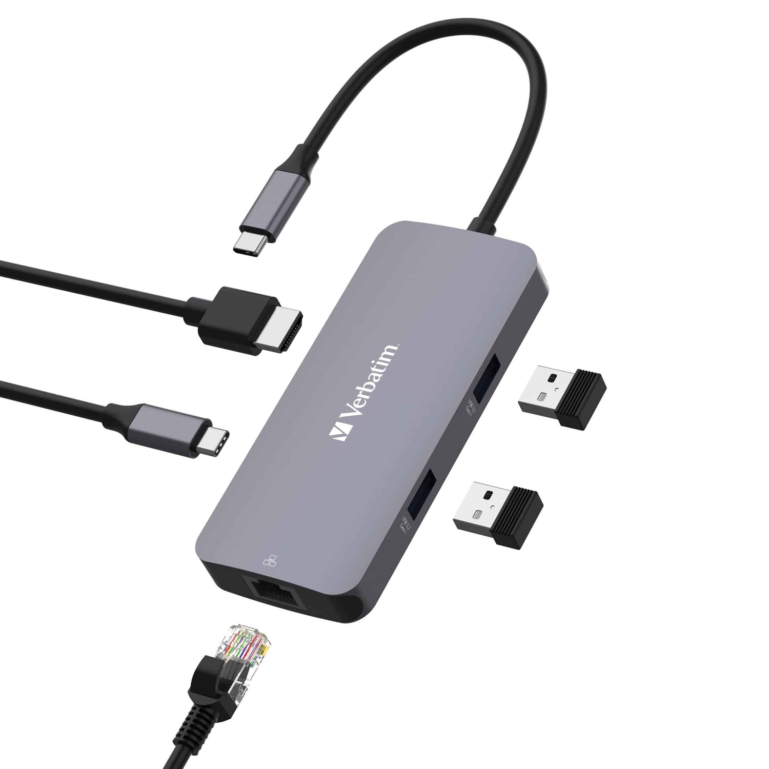Verbatim USB-C Pro Multiport Hub 5 Port, HDMI 4K60, RJ45 1GbE, 2x USB-A 3.2 Gen1 5Gbps, USB-C PD 100W in/85W to host, pass-through charging