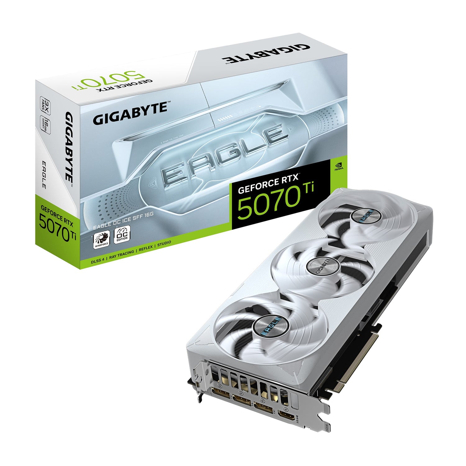 Gigabyte GeForce RTX™ 5070 Ti EAGLE OC ICE SFF 16G, 2542 MHz, CUDA 8960, 28 Gbps, GDDR7, 256 bit, PCI-E 5.0, PSU 750W,DisplayPort 2.1b HDMI 2.1b x1