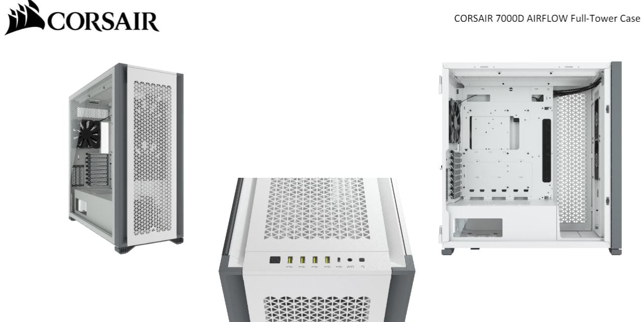 Corsair Obsidian 7000D AF Tempered Glass Mini-ITX, M-ATX, ATX, E-ATX Tower Case, USB 3.1 Type C, 10x 2.5', 6x 3.5' HDD. White
