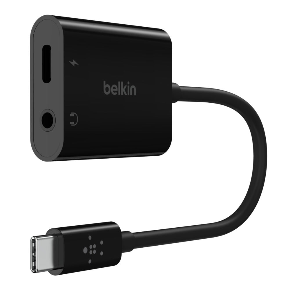 Belkin RockStar 3.5mm Audio + USB-C Charge Adapter - Black(NPA004btBK),Audio and Charging At Once,Fast Charging Compatible,Superior Audio