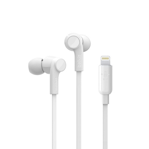 Belkin SOUNDFORM Headphones with Lighting Connector - White(G3H0001btWHT),MFi-approved,Sweat And Splash-Resistant,Long Lasting Durability,Tangle-Free