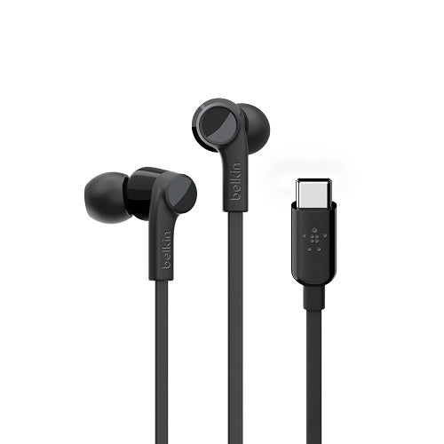 Belkin SOUNDFORM Headphones with USB-C Connector (USB-C Headphones) - Black(G3H0002btBLK),Water Resistant,Built-in Microphone,Tangle-Free