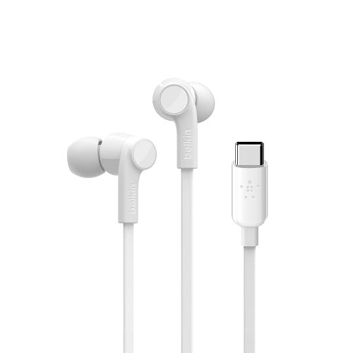 Belkin SOUNDFORM Headphones with USB-C Connector (USB-C Headphones) - White(G3H0002btWHT),Water Resistant,Built-in Microphone,Tangle-Free